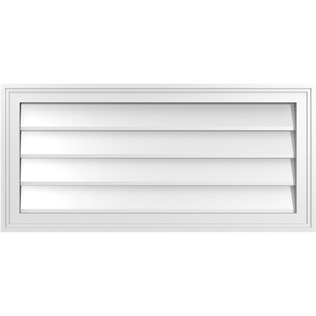 Ekena Millwork Vertical Surface Mount PVC Gable Vnt: Non-Functional, w/2"W x 1-1/2"H, Brickmould Frame, 34"W x 16"H GVPVE34X1602SN